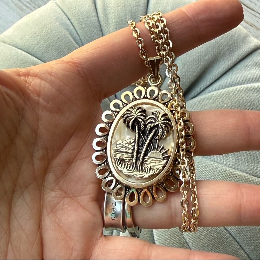 Vintage Signed Germany Gold Tone Palm Tree Pendant Necklace Chain - Picture 2 of 12